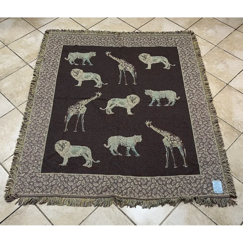 VTG  American Weavers Safari Tapestry Throw Blanket 60